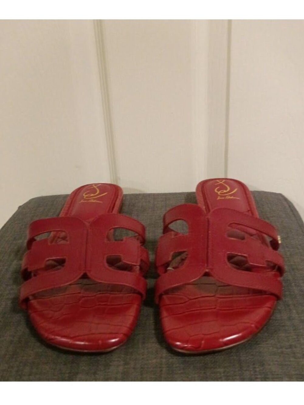 Sam Edelman Womens Red Crocodile-Embossed Slip-On Sandals Size 9.5 / 10 - Picture 6 of 7